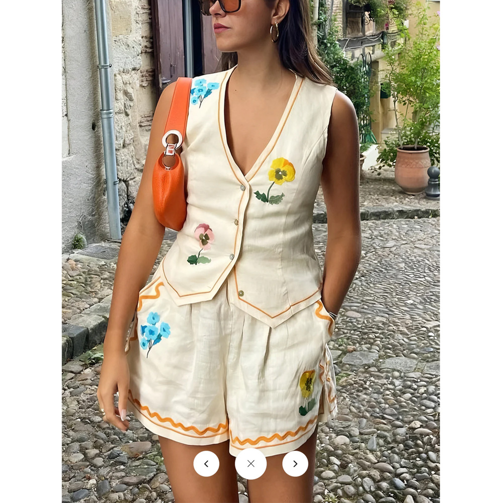 Commense Floral Print Tank Shorts Set Sz  S